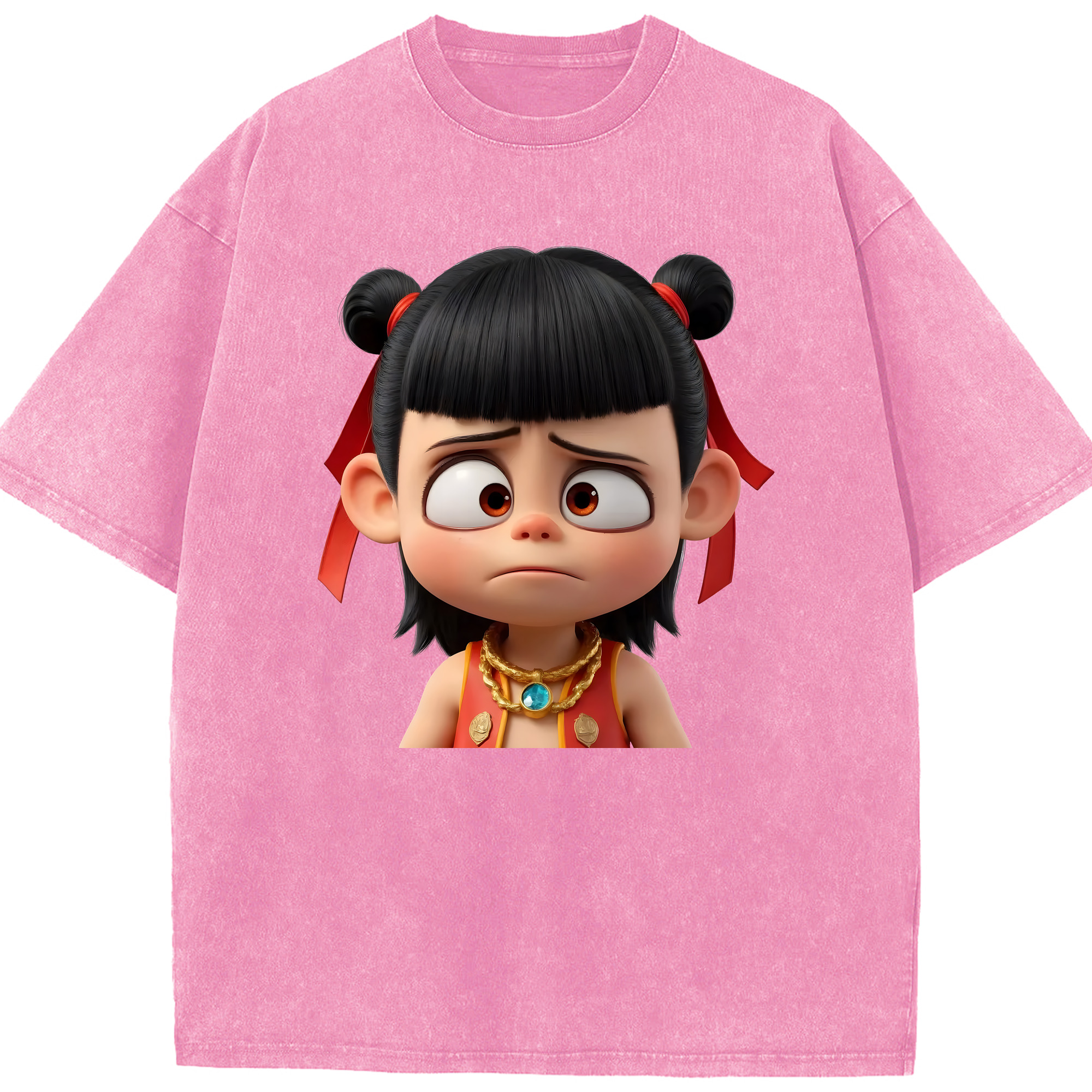 （画像用） Ne Zha 2 ナタ 魔童の大暴れ 綿100% ヴィンテージ風 半袖Tシャツ（フロントプリント）